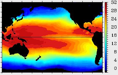 Temperatura wód powierzchniowych La Nina, grudzień 1988 Mapy miesięcznych temperatur powierzchni morza ( C) sporządzone na