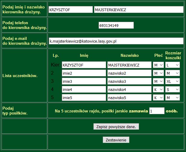 Formularz można edytować kilka razy, jednak przed jego opuszczeniem należy pamiętać o naciśnięciu przycisku Zapisz powyższe dane w celu zapisania danych w aplikacji.