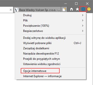 2. W oknie przeglądarki wybierz przycisk Narzędzia, a następnie wybierz pozycję Opcje internetowe. 3.