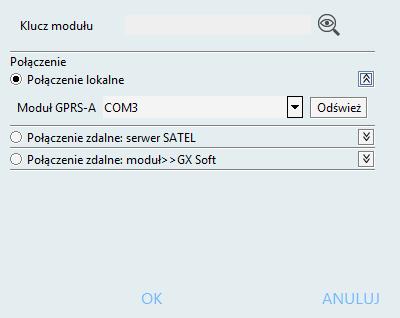 SATEL GPRS-A 15 Rys. 12. Okno Połączenie : ustawienia dotyczące połączenia lokalnego. Połączenie zdalne: serwer SATEL Rys. 13.