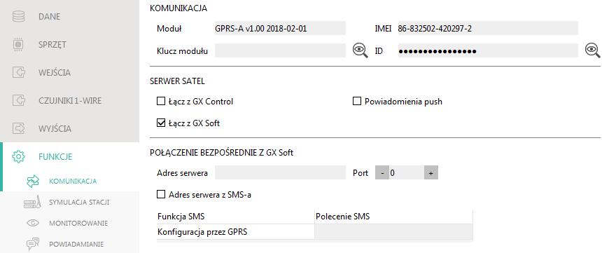 SATEL GPRS-A 29 ID indywidualny numer identyfikacyjny na potrzeby komunikacji przez serwer SATEL (przydzielany jest automatycznie przez serwer SATEL). Rys. 25. Zakładka Komunikacja. 6.9.1 Serwer SATEL Łącz z GX Control jeżeli opcja jest włączona, możliwe jest nawiązanie połączenia między aplikacją GX Control a modułem za pośrednictwem serwera SATEL.