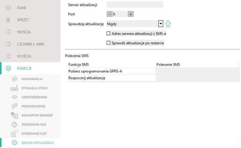 SATEL GPRS-A 41 Rys. 32. Zakładka Zdalna aktualizacja. Serwer aktualizacji adres serwera aktualizacji UpServ. Możesz wpisać adres IP lub nazwę domeny.