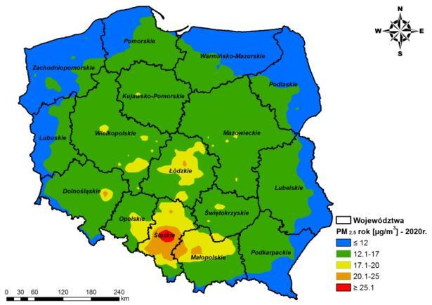 2015 rok 2020 rok PM2,5 rok Rysunek 25 Zmiany stężeń zanieczyszczeń pyłowych w Polsce uzyskane w wyniku prognozy dla lat 2015 i 2020 Źródło: Trapp W., Paciorek M.