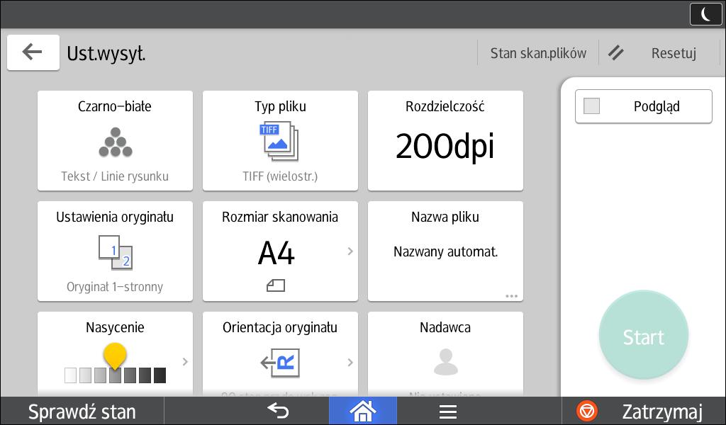 2. Wprowadzenie 1 2 3 4 5 6 PL DRT226 No. Ikona Opis 1 Naciśnij, aby wybrać ustawienia odpowiednie do typu oryginału i trybu koloru. 2 Naciśnij, by wybrać typ pliku.