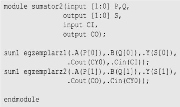 przykład przerzutnik JK: bramki EiT 2013/14 Projektowanie scalonych systemów wbudowanych - VERILOG 17 przykład 2 sumator 2-bitowy Jaki jest typ zmiennej CY0?