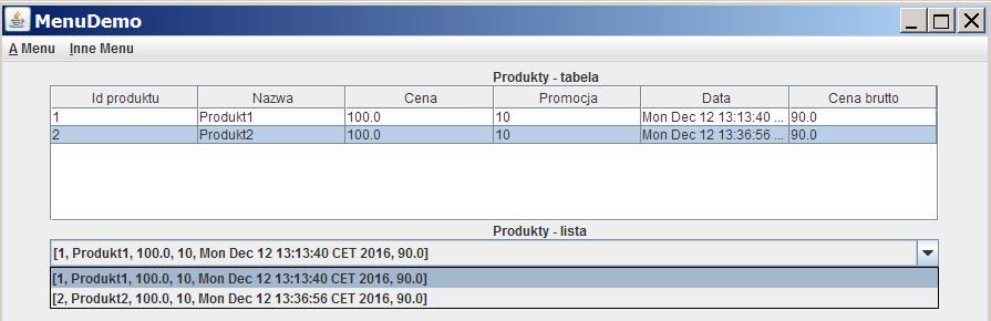 Widok formularza Produkty_form po wprowadzeniu nowych danych i kliknięciu na nowy rowek w tabeli Prezentacja
