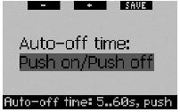 2.4.2 Ustawienie czasu automatycznego wyłączenia (fabrycznie: 15sekund) Podczas nurkowania obraz kompasu zastępuje główny obraz na wyświetlaczu po przyciśnięciu i przytrzymaniu prawego przycisku.