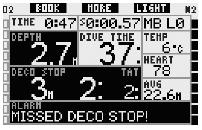 OSTRZEŻENIE Nie przestrzeganie przystanku dekompresyjnego może doprowadzić do poważnych urazów a nawet śmierci. Alarm ZIGNOROW.
