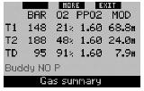 Tabela przeglądu gazów (Gaz-zestawienie) jest dostępna na powierzchni a także podczas nurkowania.