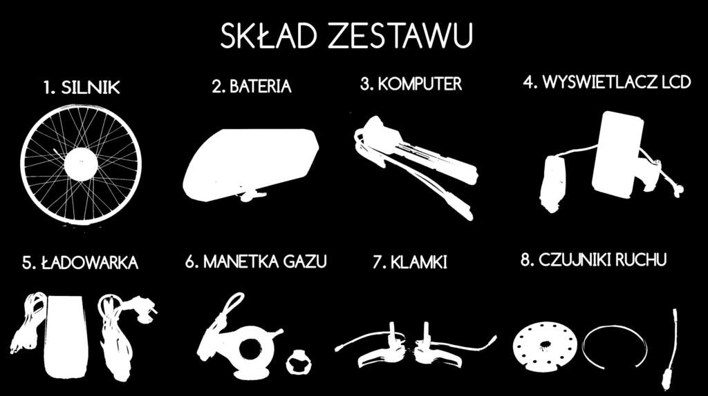 SPIS TREŚCI I. SKŁAD ZESTAWU II. INSTRUKCJA MONTAŻU 1. MONTAŻ SILNIKA 2. MONTAŻ BAGAŻNIKA Z CZUJNIKAMI 3.