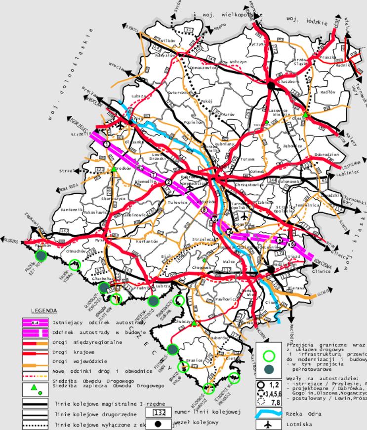 b) mapa sieci komunikacyjnej województwa opolskiego