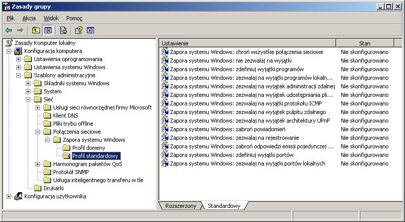 Sterowanie stanem usługi Zapora systemu Windows w czasie rzeczywistym: narzędzie Usługi z Panelu sterowania, polecenie konsoli tekstowej: tasklist /svc net stop SharedAccess Zadanie4: Utwórz