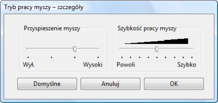 48 USTAWIENIE SZYBKOŚCI PIÓRA W TRYBIE PRACY MYSZY Aby zmienić przyspieszenie oraz szybkość pracy kursora ekranowego podczas korzystania z pióra w TRYBIE PRACY MYSZY, kliknij przycisk TRYB PRACY