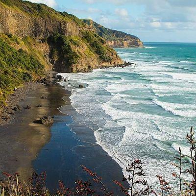 Muriwai Winnic e Muriwai plaża z czarnym piaskiem nad Morzem Tasmana, oglądanie kolonii