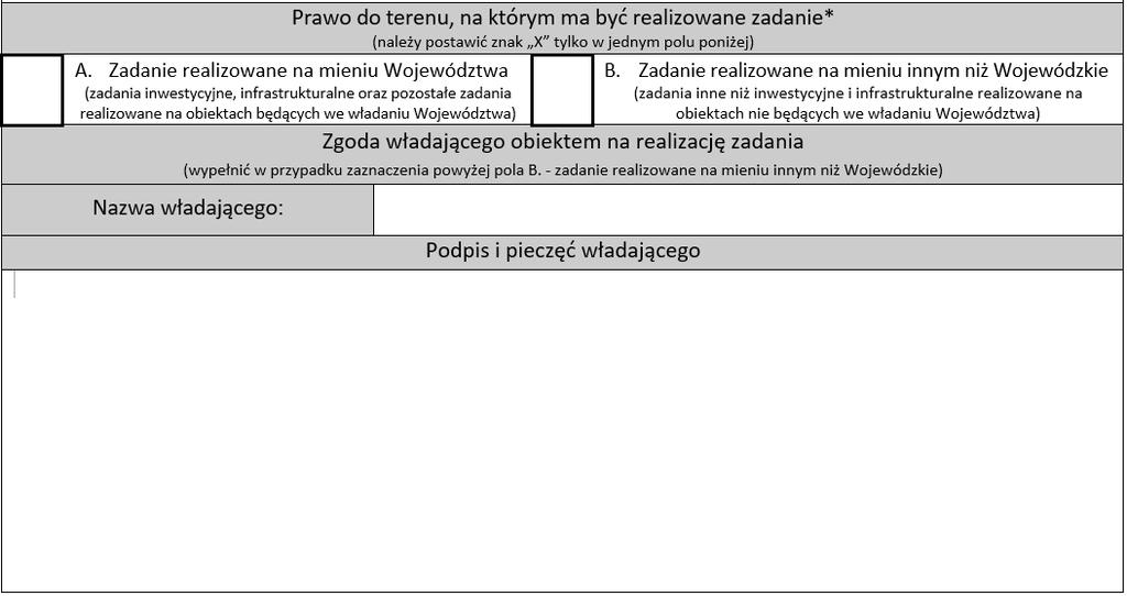 Zaznaczamy tylko JEDEN, wiodący charakter zadania Tutaj podajemy nazwy powiatu (powiatów) oraz nazwy miast, gmin na