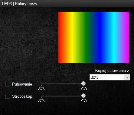 7. Kontrola LED 7.4 Tryby podświetlenia Jeden kolor: tryb gdzie jeden kolor świeci na stałę do wyboru z 16.8 miliona kolorów.