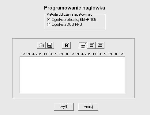 5. W oknie edycyjnym należy wpisać nagłówek, który chcemy zaprogramować. Nagłówek może się składać co najwyżej z 250 znaków oraz maksymalnie z 8 linii.