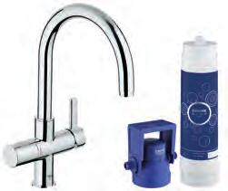 BLUE PURE 33 249 001 chrom 691,00 33 249 DC1 stal nierdzewna 816,00 GROHE Blue Pure Zestaw startowy elementy składowe: jednouchwytowa bateria kuchenna GROHE Blue z filtrem do wody wylewka C oddzielne