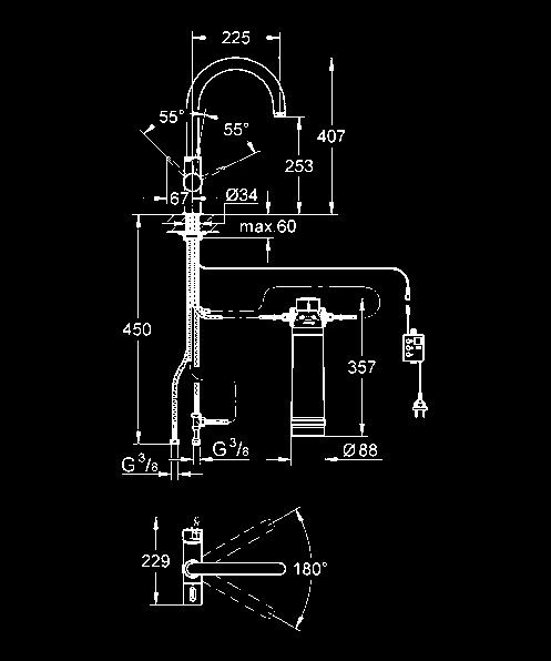 filtr GROHE Blue 600 l, głowica filtra z regulacją stopnia twardości wody pasuje do fitrów 600, 1500 lub 3000 litrów produkt zawiera wbudowane lampy LED, które nie mogą być zmienione; Klasa