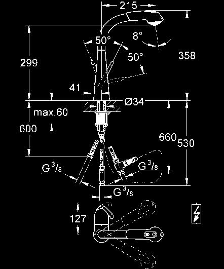 montażu 32 555 000 chrom 478,00 Zedra do otwartych term (bezciśnieniowych) głowica ceramiczna 46 mm z GROHE SilkMove wyciągana wylewka z