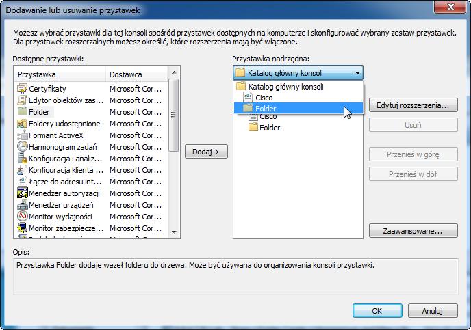 W polu "Przystawka nadrzędna" wybierz Folder.