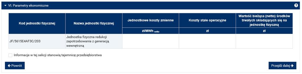 UWAGA! Podanie wartości we wszystkich polach jest wymagane, aby móc kontynuować składanie wniosku.