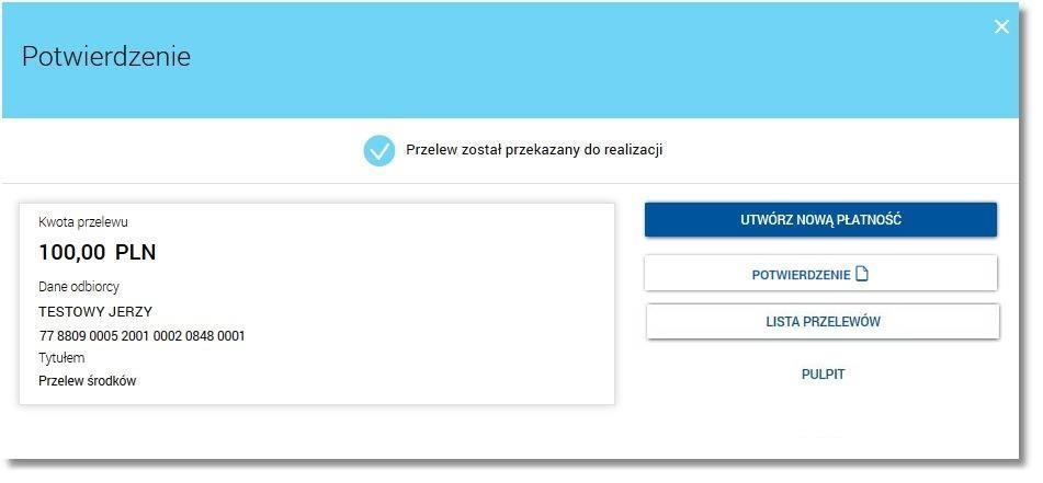 Page27 W celu wysłania przelewu między własnymi rachunkami należy użyć przycisku [AKCEPTUJ]. Operacja nie wymaga autoryzacji.