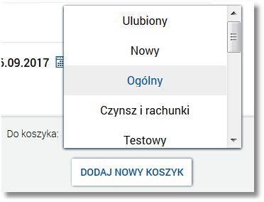 Page43 Użytkownik w procesie dodawania przelewu do koszyka (w pierwszym kroku) ma możliwość wyboru koszyka, do którego ma trafić docelowo przelew.