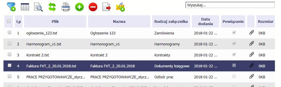 12.9. Usuwanie plików Możesz usuwać dodane przez siebie pliki. Jest to jednak możliwe wyłącznie wtedy, gdy dany plik nie jest powiązany z żadnym dokumentem.