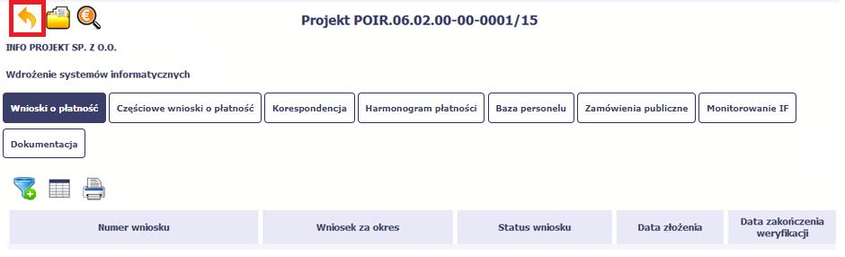 3.4. Powrót do listy projektów Aby powrócić do listy