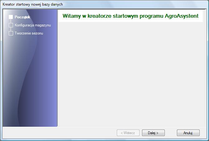 Rys. 4. Okno Kreatora startowego nowej bazy danych początek.