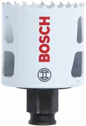 Piły otwornice Power Change BiM Progressor Zwiększona trwałość Podwójna trwałość Specjalnie zaprojektowana otwornica Bosch HSS z 8% dodatkiem kobaltu zapewnia wyjątkową trwałość Większa głębokość