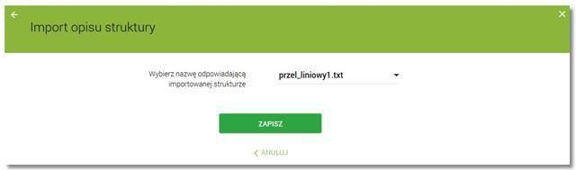 Ustawienie formatu liniowego wymaga pliku z zapisaną strukturą formatu schema.ini. Struktura pliku musi zostać zaimportowana.