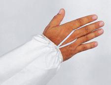 palce zapobiegają podwijaniu się rękawów optymalna ochrona dzięki samoprzylepnej klapie zamka błyskawicznego właściwości antystatyczne ochrona przed czynnikami chorobotwórczymi Komfort: okładzina z