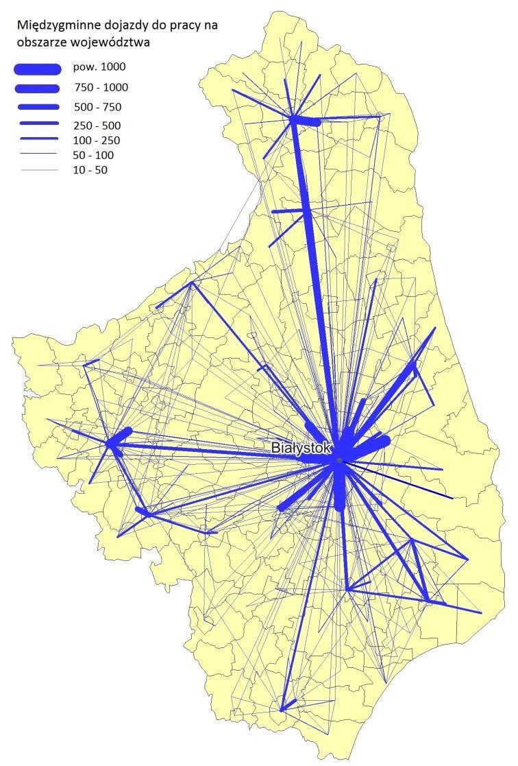 Via Carpatia (S-19)/Via Baltica (S-61) Międzygminne dojazdy do pracy na terenie województwa podlaskiego w 2011 r.