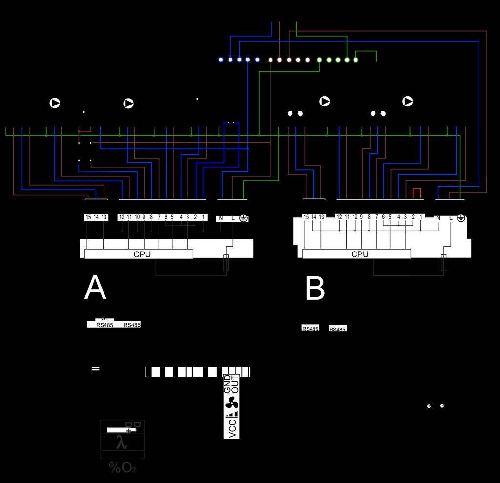 Rys. 18 Schemat połączeń elektrycznych czujnikami dla modułu A i B.