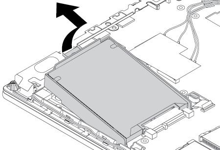 4. Załóż ponownie pokrywę dolną. 5. Ponownie włóż akumulator wymienny. 6. Odwróć komputer. Podłącz zasilacz i wszystkie kable. Dysk SSD M.2 zamontowany we wnęce dysku twardego Aby usunąć dysk SSD M.