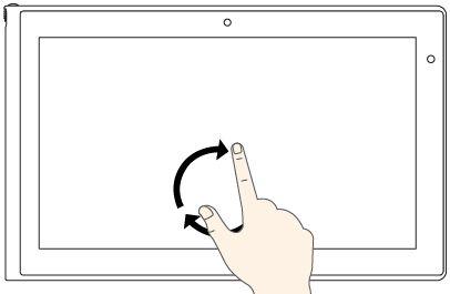 Aby obrócić element Przyłóż do elementu co najmniej dwa palce, a następnie obróć je (funkcja obsługiwana tylko w niektórych modelach).