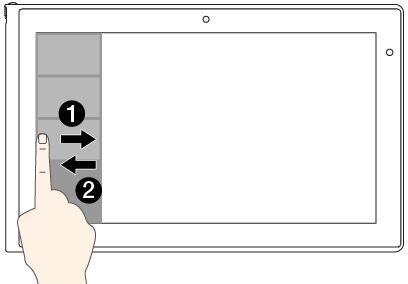Zadania Aby wyświetlić ostatnio używane aplikacje lub wybrać aktywną aplikację z listy Gesty dotykowe (tylko w modelach z obsługą dotyku) Przeciągnij palcem od i do lewej krawędzi.
