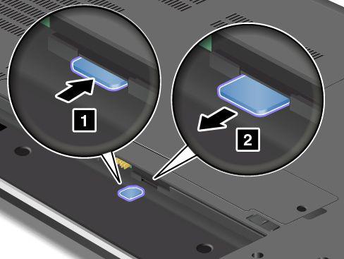4. Znajdź gniazdo karty SIM w otwartej wnęce na akumulator. Lekko naciśnij kartę, aby wyjąć ją z komputera. 5.