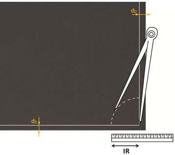 Punkt przecięcia dwóch linijek wyznacza promień IR przenieść margines dd pionowo i poziomo na arkusz INSUL