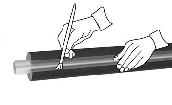 PRAKTYCZNE PORADY Podczas instalacji otuliny INSUL - TUBE Skleić krawędzie przeciętej otuliny. Umieścić przeciętą otulinę na czystej rurze.