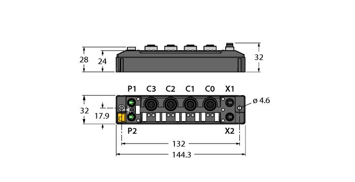 Urządzenie podrzędne EtherNet/IP, Modbus TCP lub PROFINET Zintegrowany switch ethernetowy Obsługa prędkości transmisji 10 Mbps / 100 Mbps 2 x złącza męskie M8, 4-pinowe, podłączenie sieci Ethernet