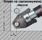 Wykonanie połączenia zaprasowywanego pomiędzy rurami - szczęki zaciskowe do DN 25 Wymiar a b Szczęki zaciskowe 1/2 30 70 3/4 35 80 1 45 95 Tab.