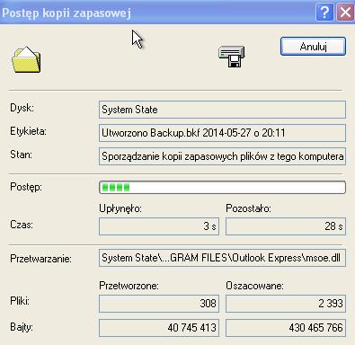 Krok 14 Otworzy się okno "Postęp tworzenia kopii".