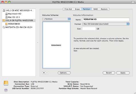 Dzielenie dysku twardego Verbatim na partycje w systemie Mac OS X 1. Otwórz narzędzie Disk Utility (Narzędzie dyskowe).