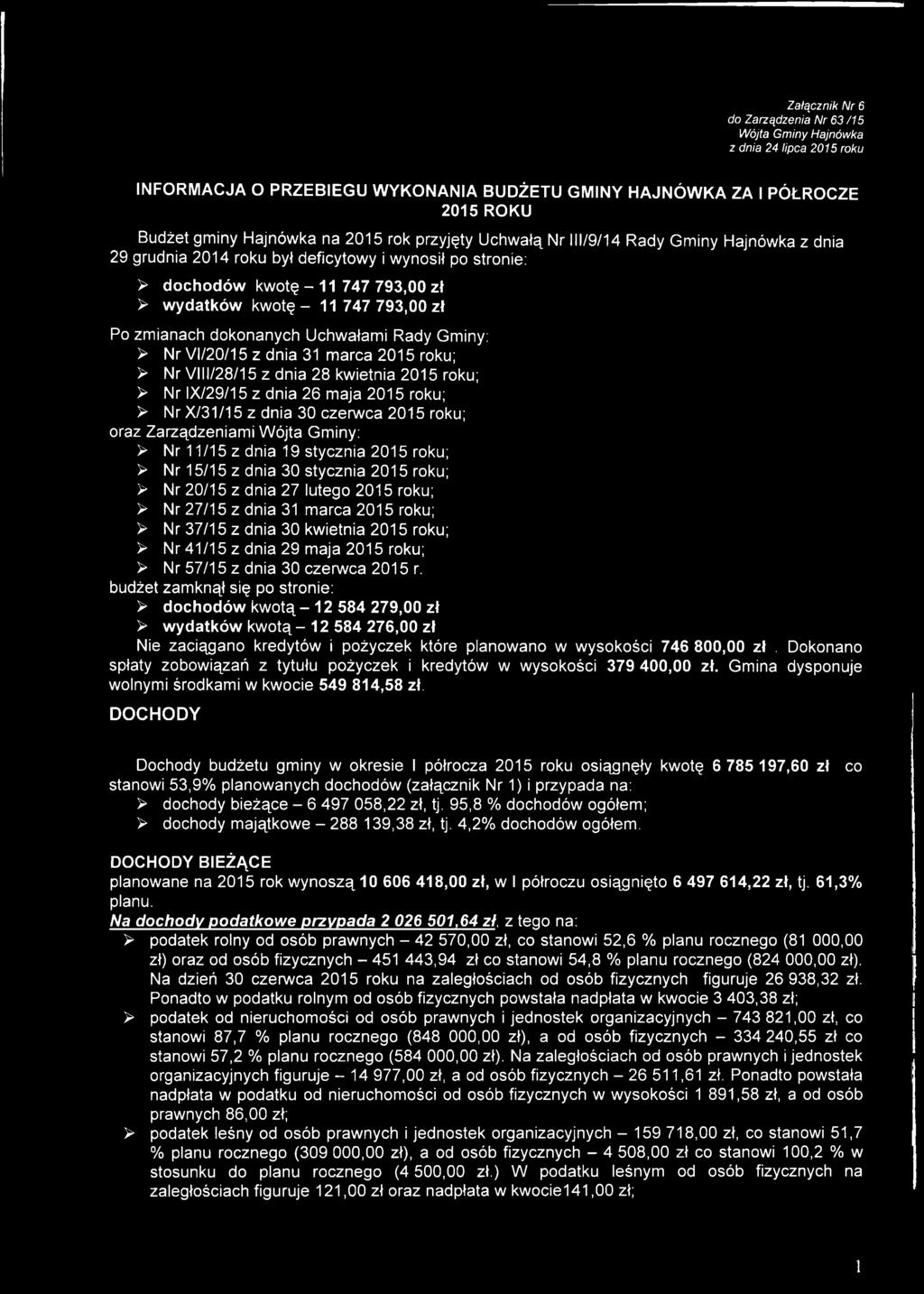 zmianach dokonanych Uchwałami Rady Gminy: > Nr N/l/20/15 z dnia 31 marca 2015 roku; > Nr VIII/28/15 z dnia 28 kwietnia 2015 roku; > Nr IX/29/15 z dnia 26 maja 2015 roku; > Nr X/31/15 z dnia 30