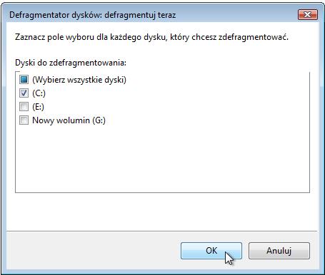 Upewnij się, że zaznaczenie jest tylko obok napędu (C:). Kliknij OK.