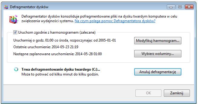 Po zakończeniu defragmentacji zamknij wszystkie okna.