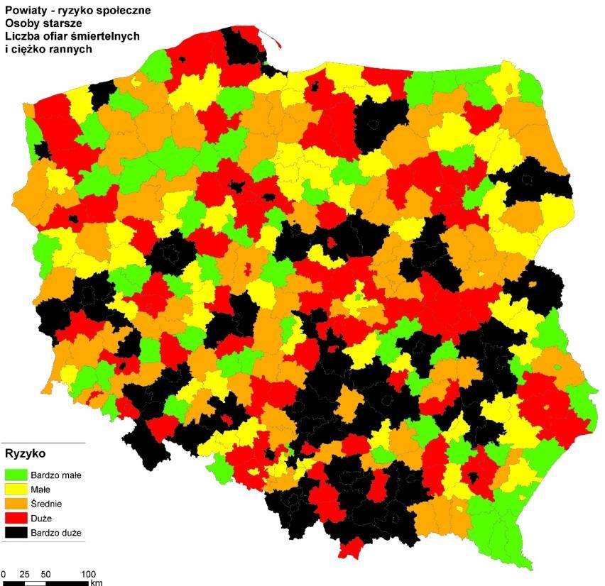 , ciężko ranni/ 3 lata] [%] A Bardzo małe 62 300 2,9 B Małe 70 703 6,7